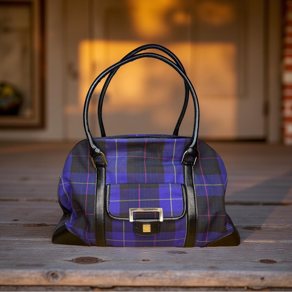 Liz Claiborne Purple and Black Plaid Shoulder or Travel Bag